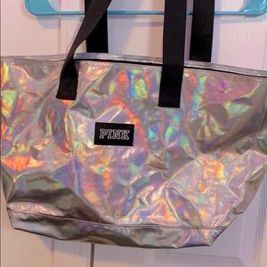 silver holographic beach bag